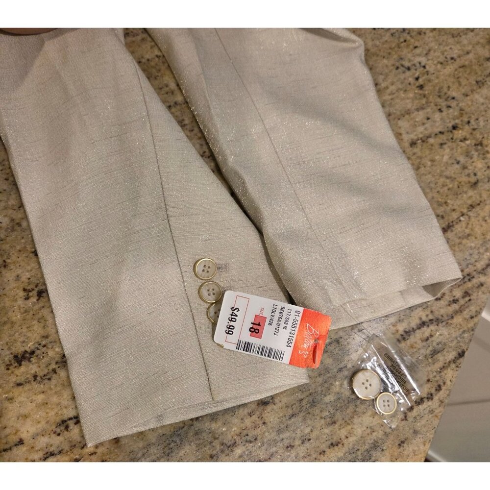 New! Albert Nipon Two Piece Light Green Skirt Set Suit Size 18W Sparkle 3 Button - Picture 14 of 16